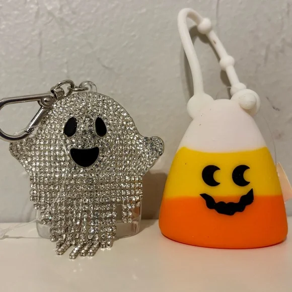 Bath & Body Works Halloween Pocketbac Sanitizer Holder Bling Ghost & Candy Corn - Picture 1 of 2